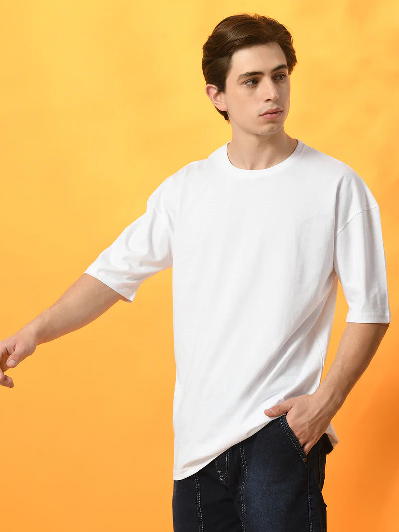 WHITE OVERSIZED DROP SHOULDER T-SHIRT FOR MEN